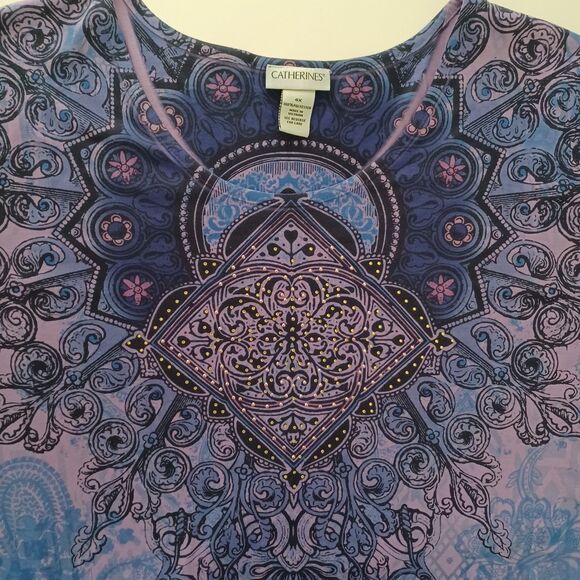 Catherines Top 4X Embellished Dyed Paisley 3/4 Sleeve Stretch Boho Whimsigoth - Picture 8 of 9